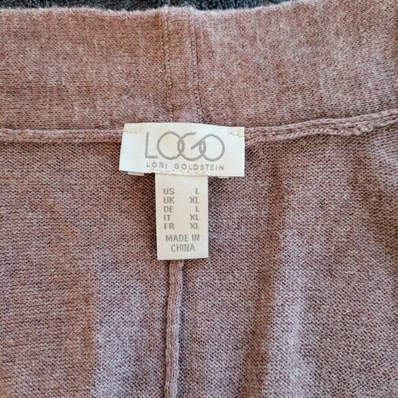 LOgo Lori Goldstein Womens Cardigan Large Purple 100% Cotton Open Front 16462 - Picture 3 of 6
